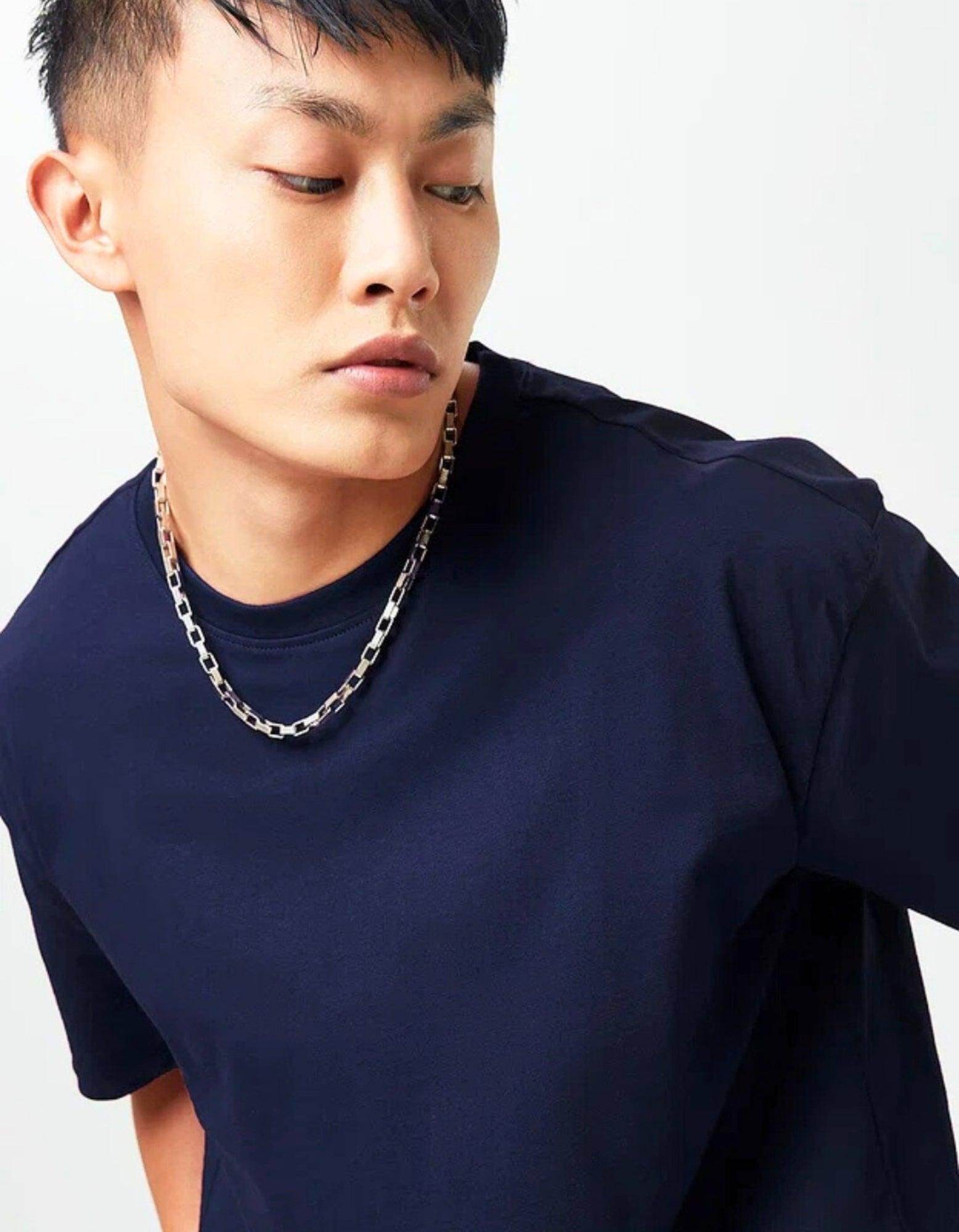 Men's Solid Navy Oversized T-Shirt - URBANICE