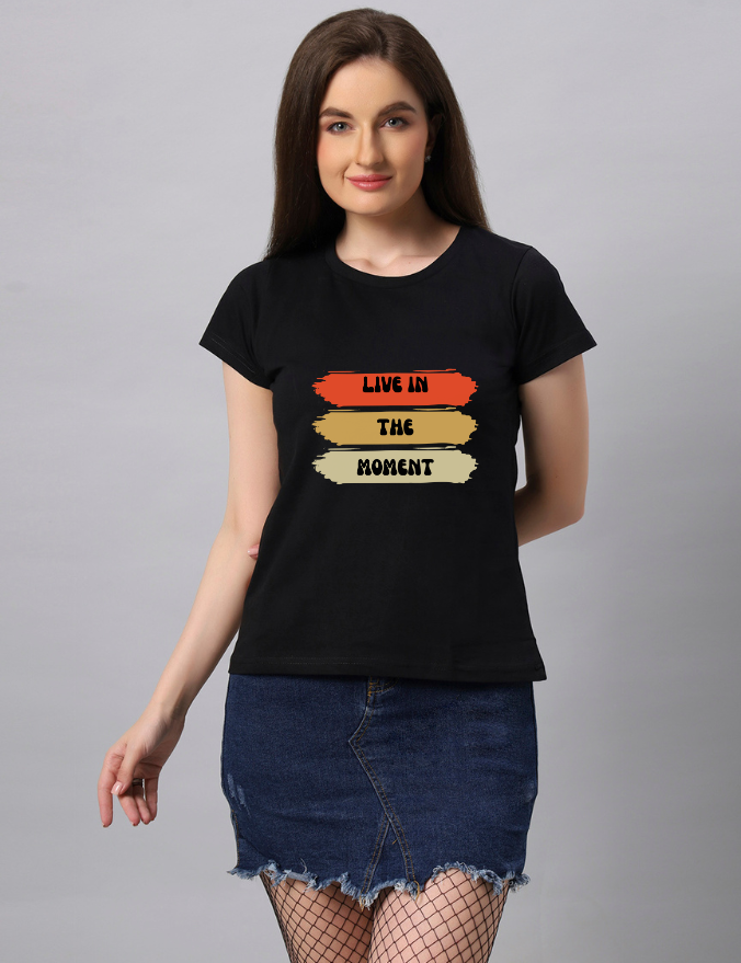 Women Regular Black Live In Movement Graphic Printed T shirt - URBANICE