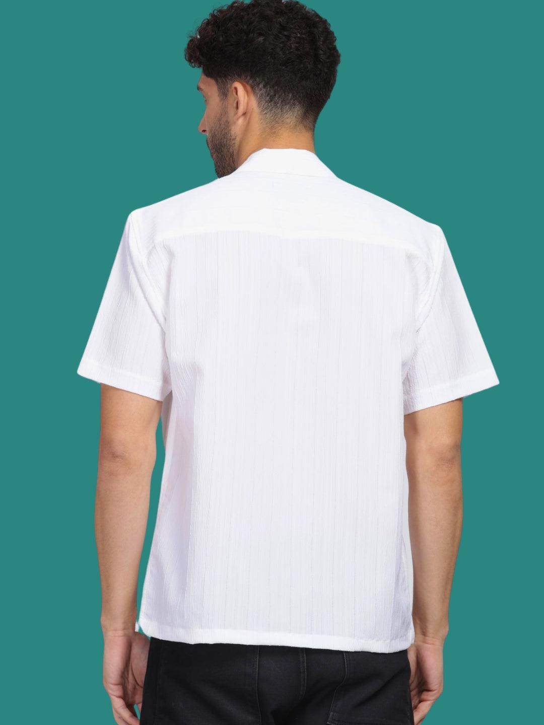 Men's White Half Sleeve Light Weight Texture Shirt - URBANICE