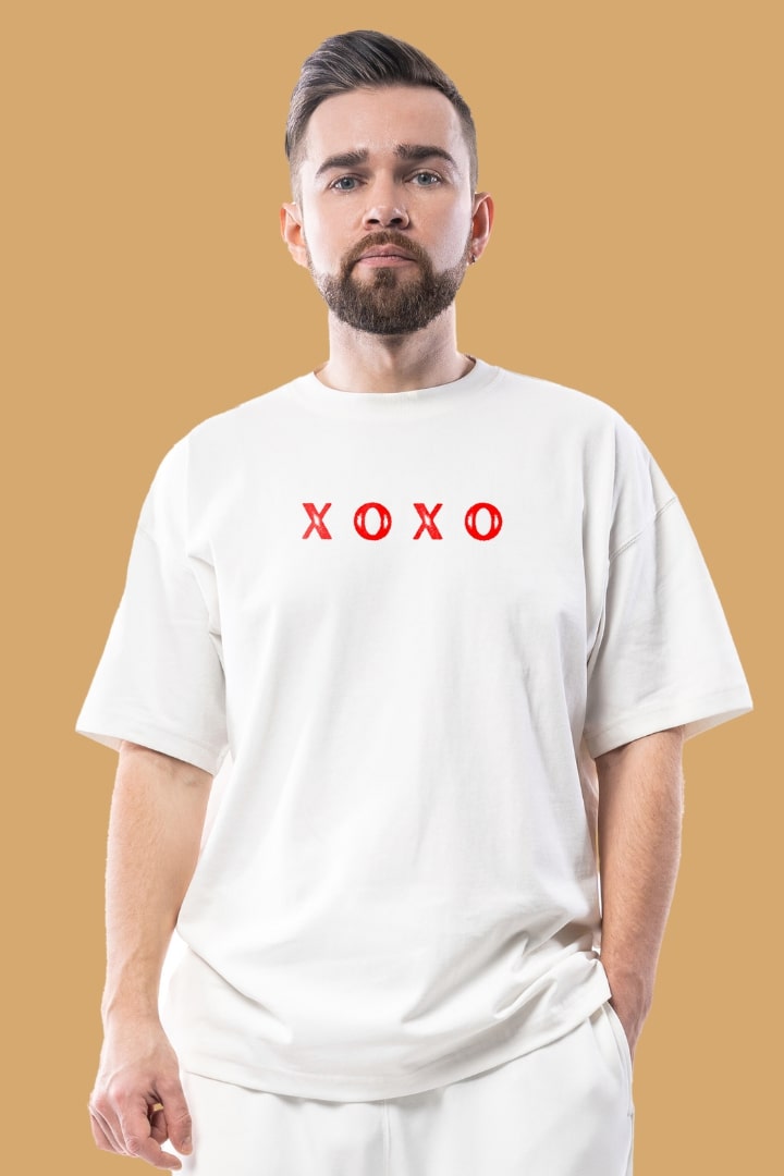 Men's XOXO Front Graphic Printed Oversize T-shirt