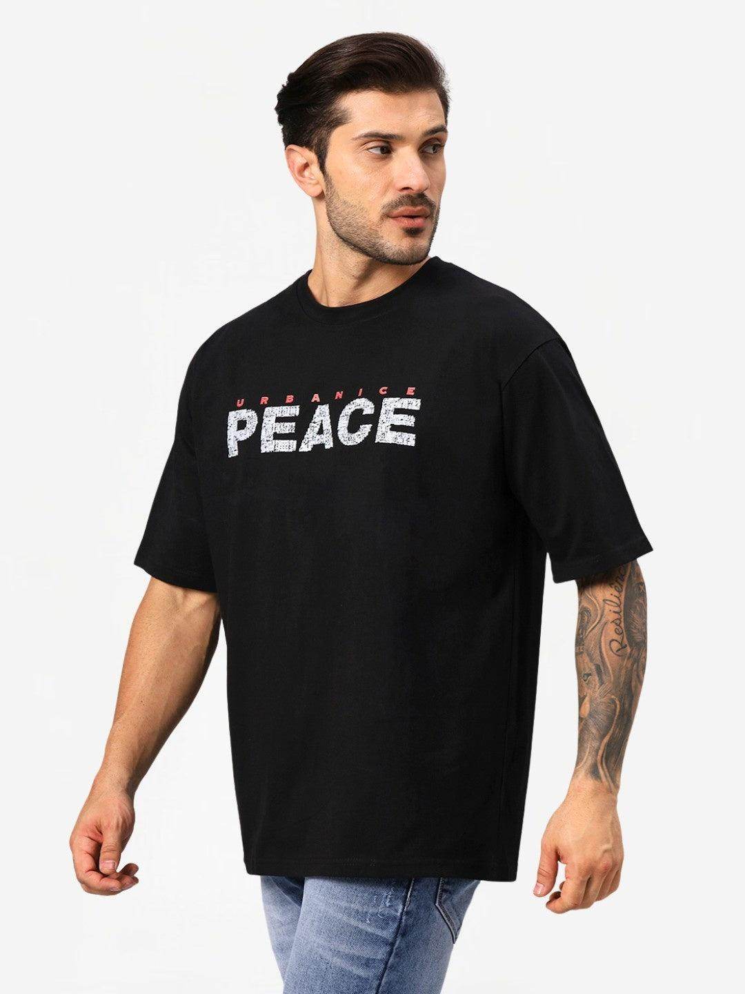 Men's Black Graphic Printed Oversize T-Shirt - URBANICE