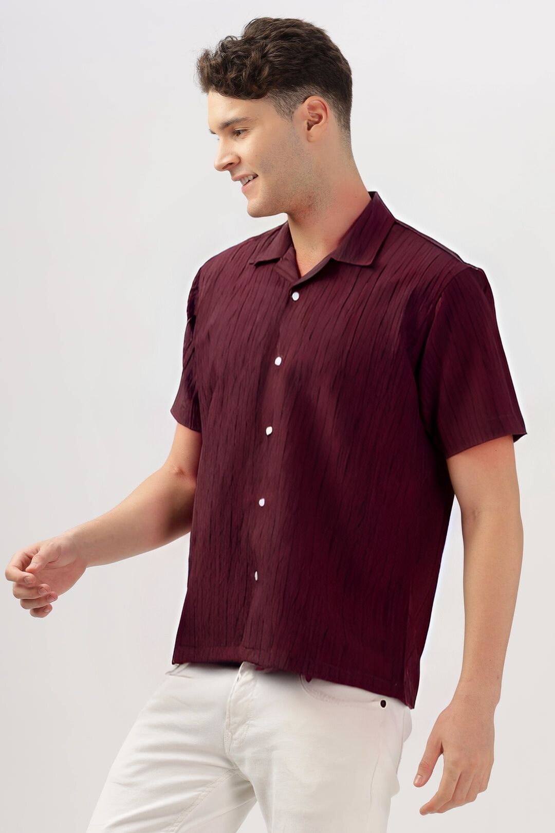 Men's Maroon Half Sleeve Light Weight Texture Shirt