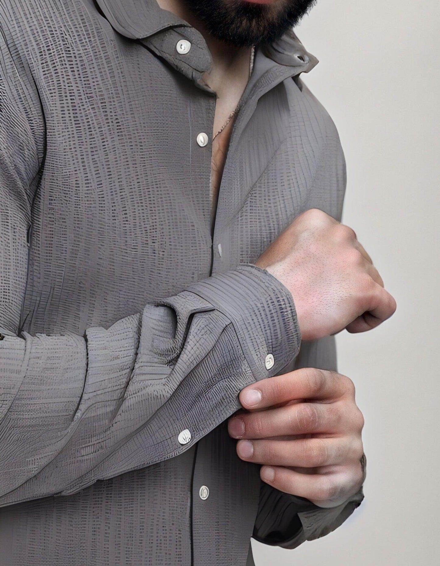 Men's Gray Texture Slim Fit Shirt - URBANICE