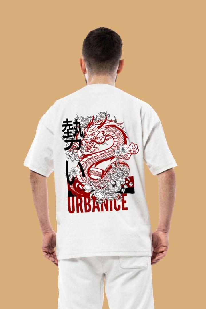  Urbanice Men's Red Dragon Back Graphic Printed Oversize Tshirt