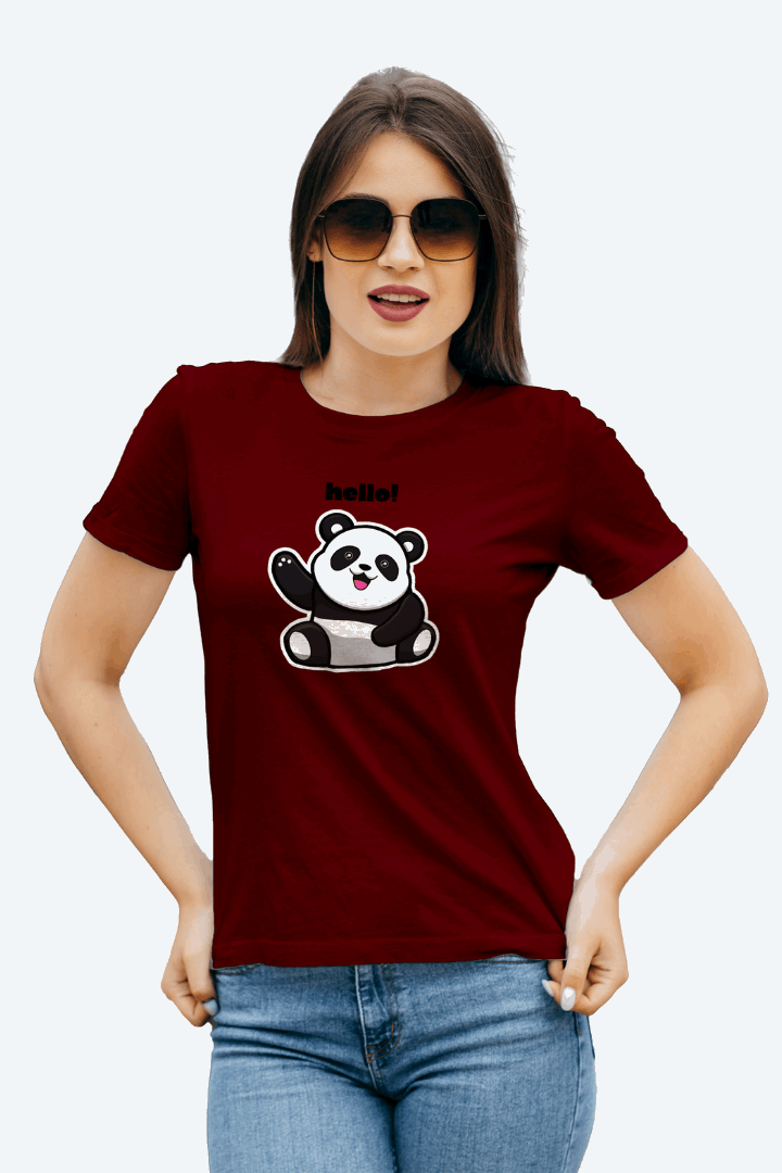 Women Regular Hello Panda Graphic Printed Tshirt