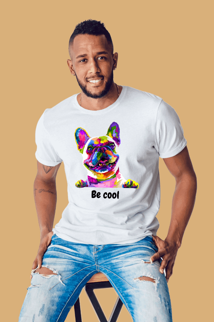 Regular Men Be Cool Rainbow Dog PRINTED Tshirt