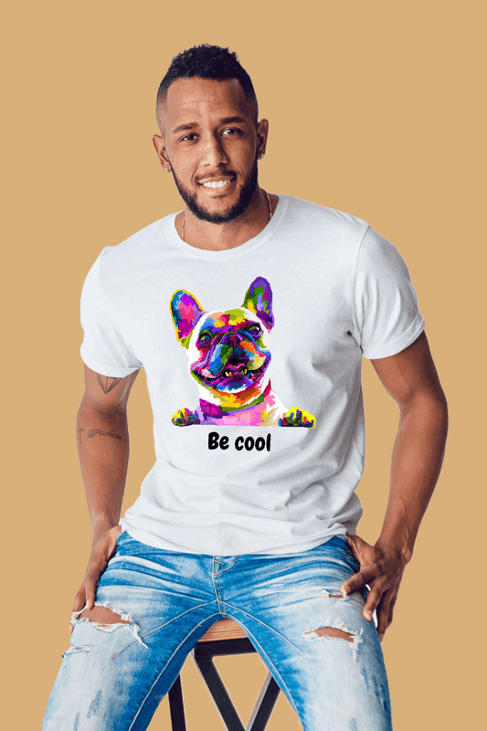 Regular Men Be Cool Rainbow Dog PRINTED Tshirt