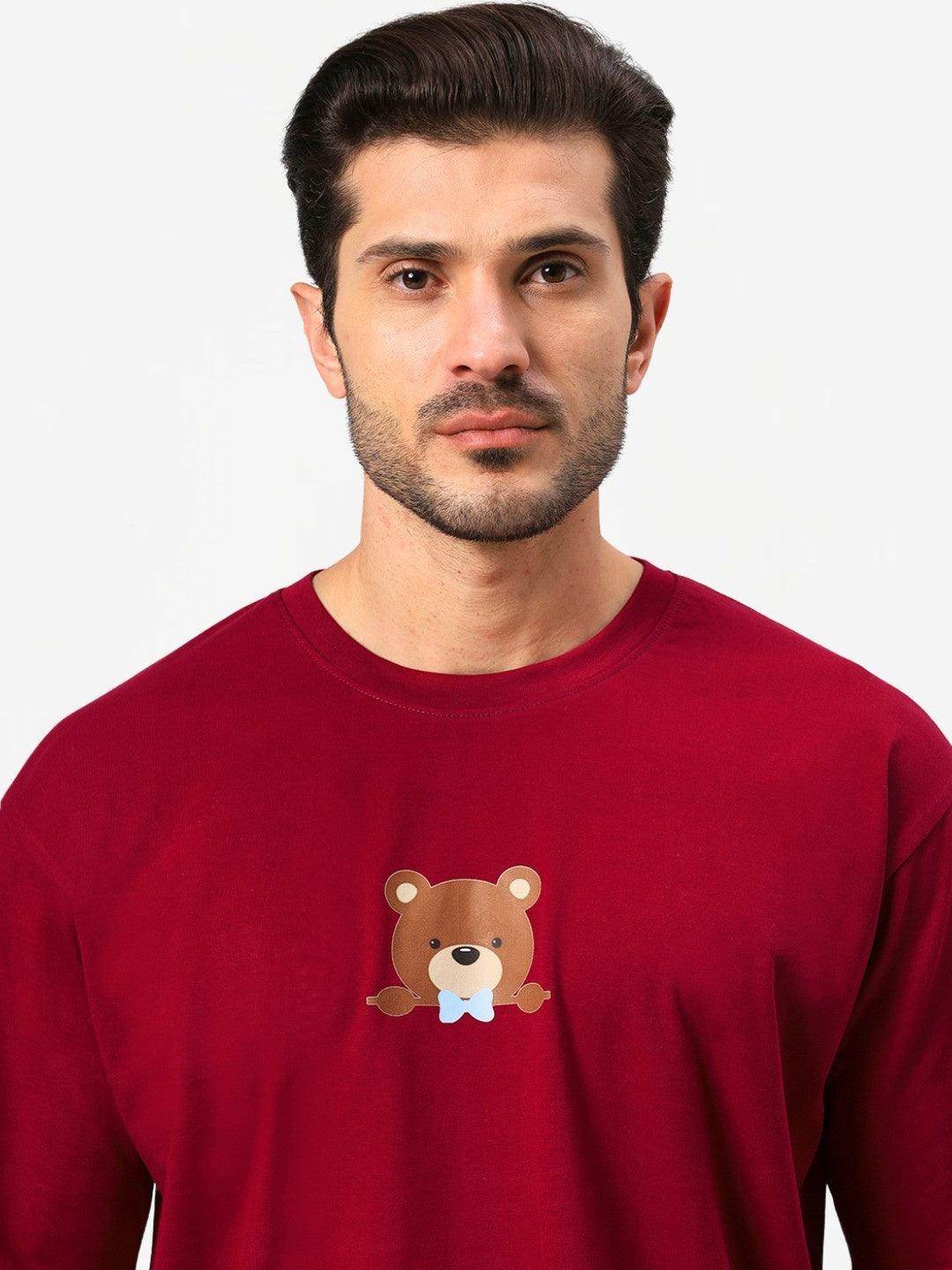 Men's Teddy Vibes Graphic Printed Oversized T-Shirt - URBANICE