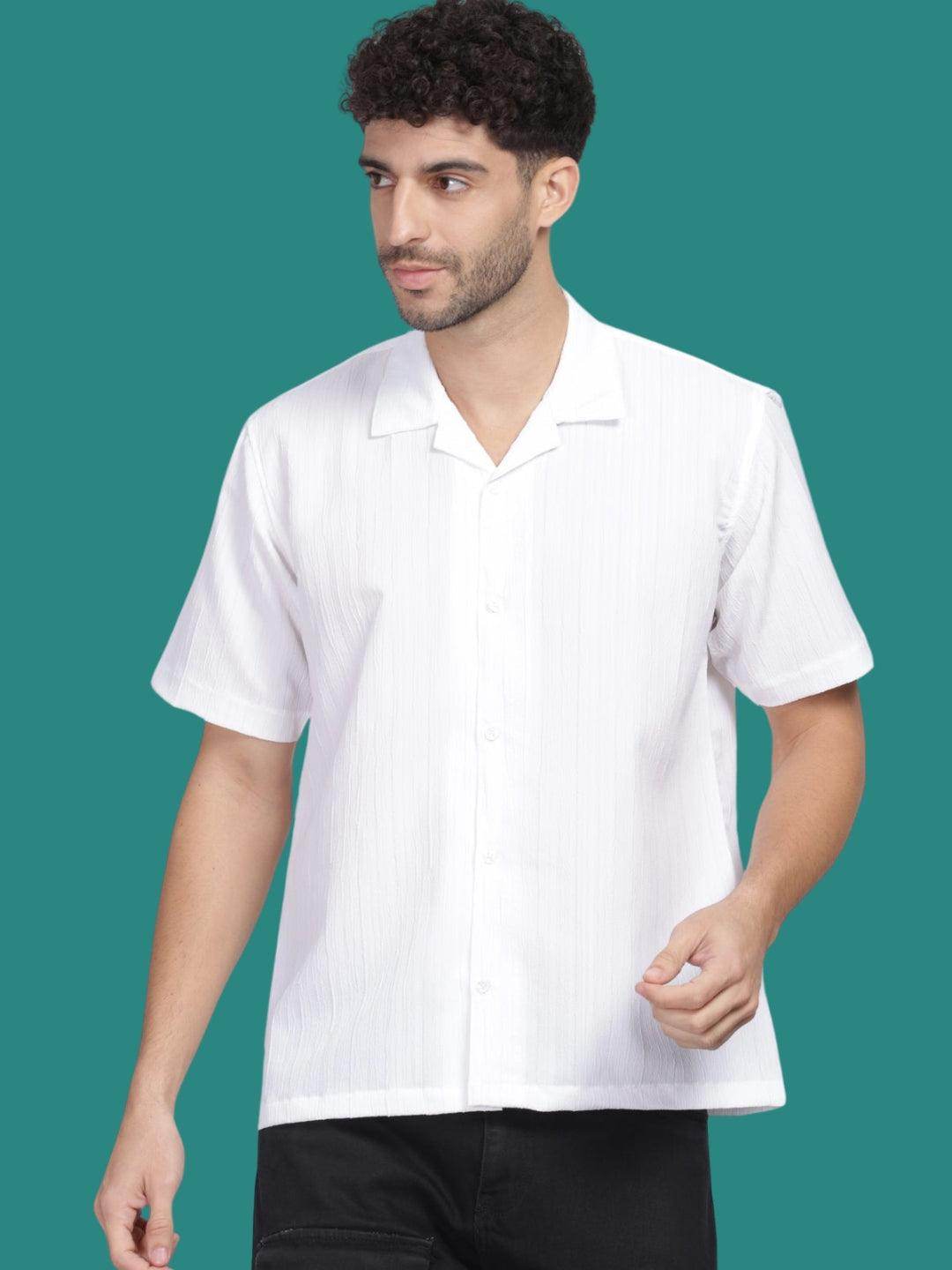 Men's White Half Sleeve Light Weight Texture Shirt - URBANICE