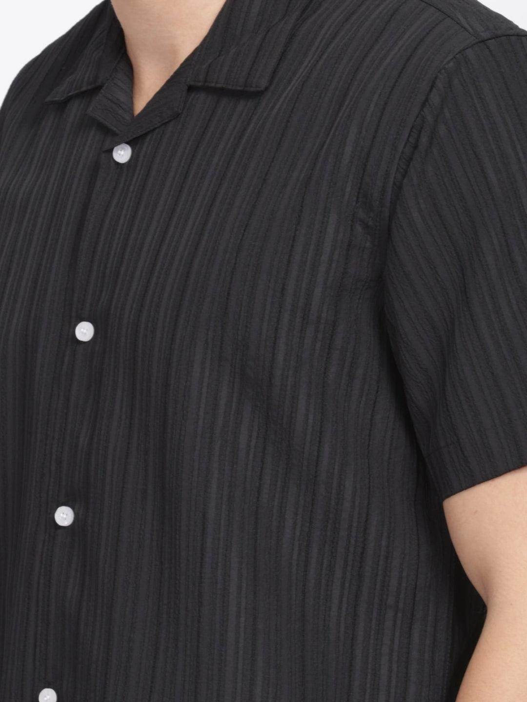Men's Black Half Sleeve Light Wight Texture Shirt - URBANICE