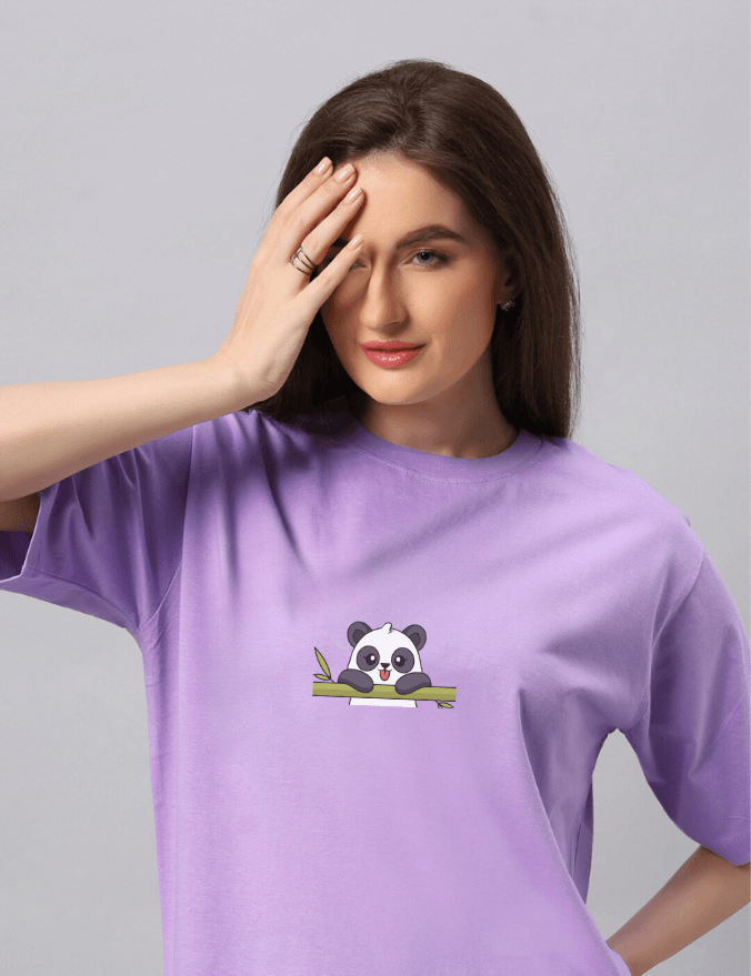 Women Eating Panda Graphic Printed Oversize T-shirt - URBANICE