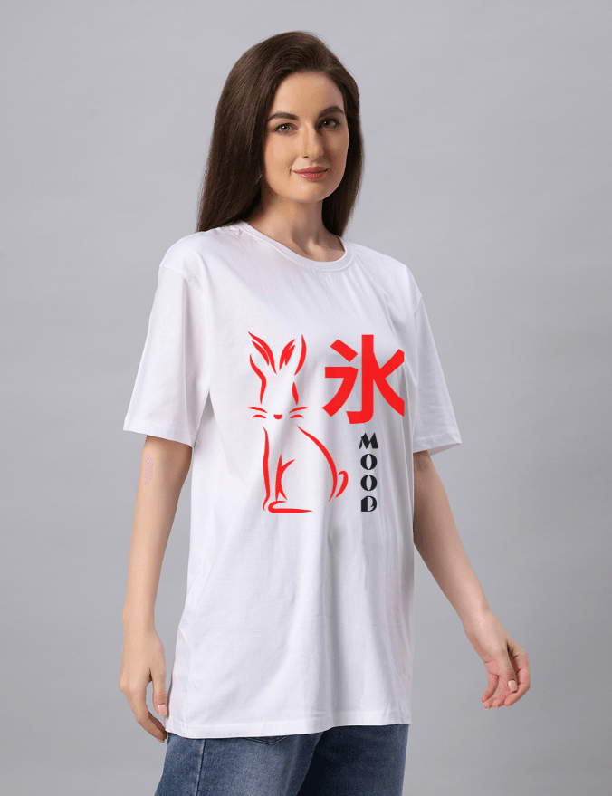 Women Mood Rabbit Graphic Printed Oversize T-shirt - URBANICE