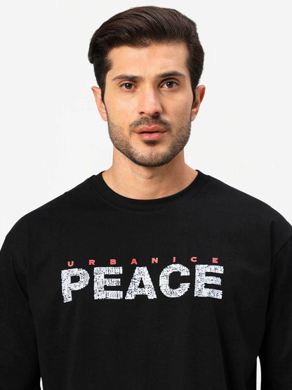 Men's Black Graphic Printed Oversize T-Shirt - URBANICE
