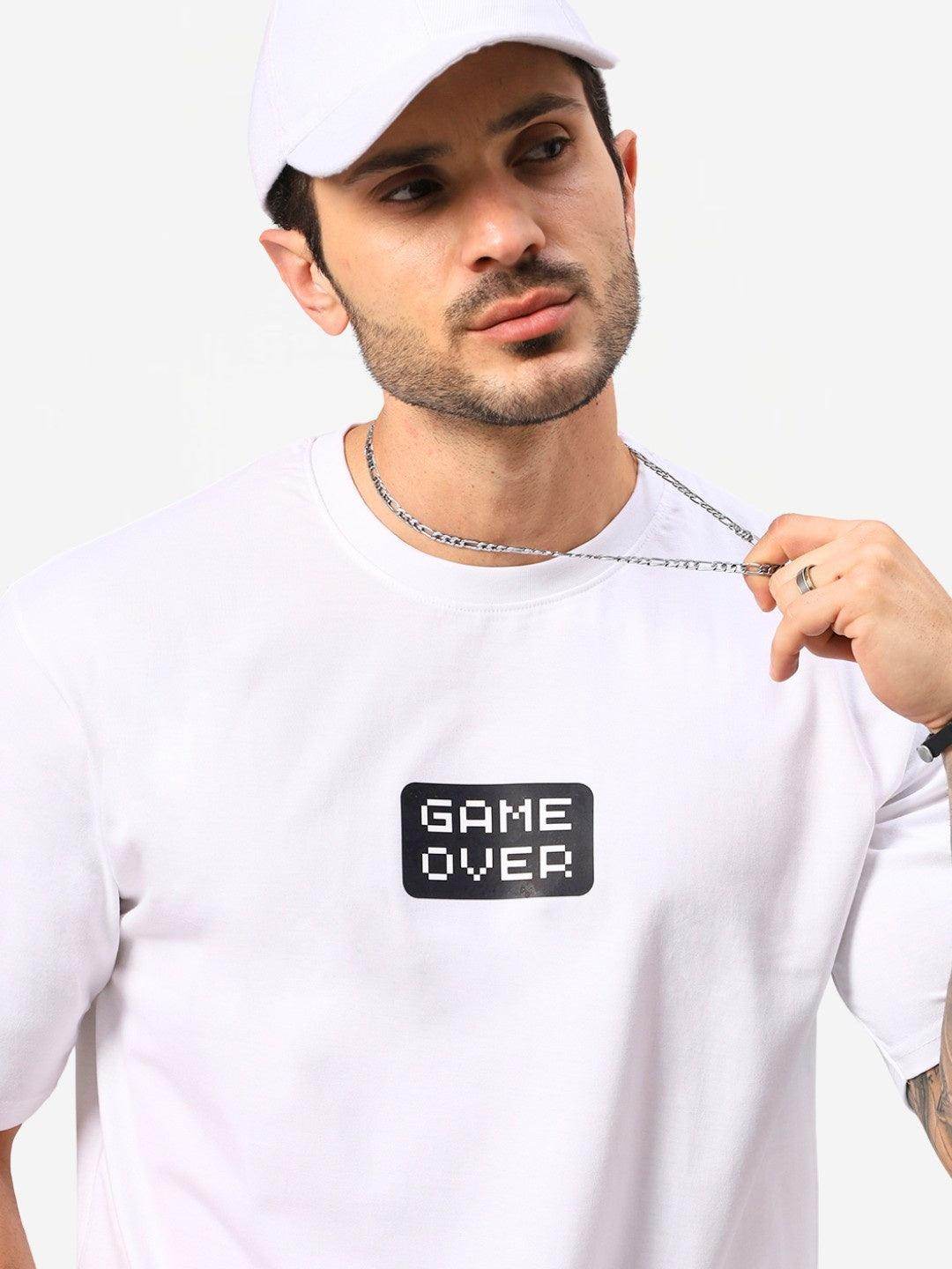 Men's Oversize White Game Over Graphic Printed T-Shirt - URBANICE