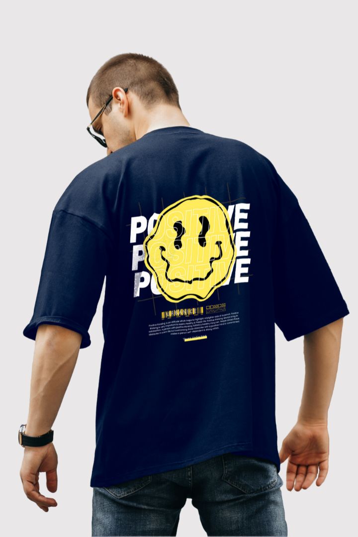 MEN'S URBANICE NAVYBLUE POSITIVE EMOJI OVERSIZE TSHIRT BACK DESIGN 