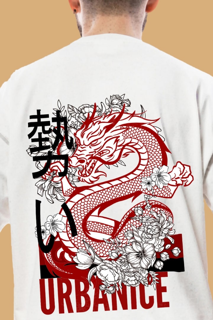 Mens Oversized Unique Red Dragon Graphic Printed T-shirt Made in