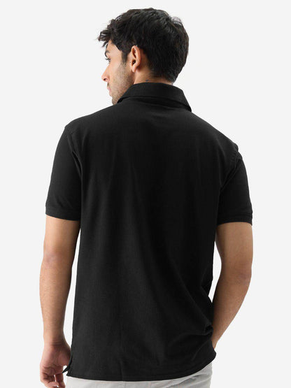 Men's Black Matty Cotton Polo T-Shirt - URBANICE