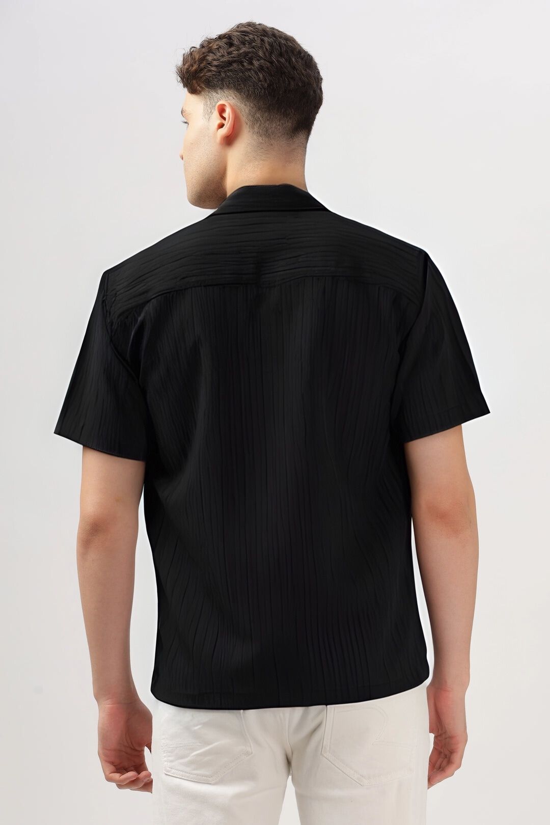 Men's Black Half Sleeve Light Wight Texture Shirt