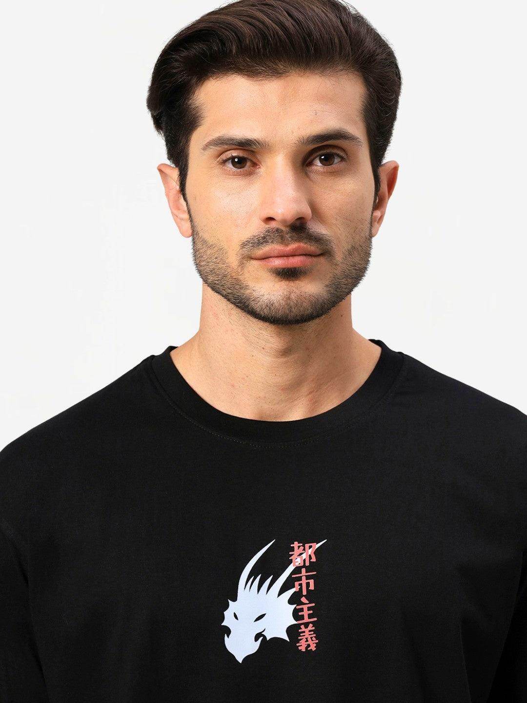 Men's Black UrbanIce Dragon Graphic Oversized T-Shirt - URBANICE