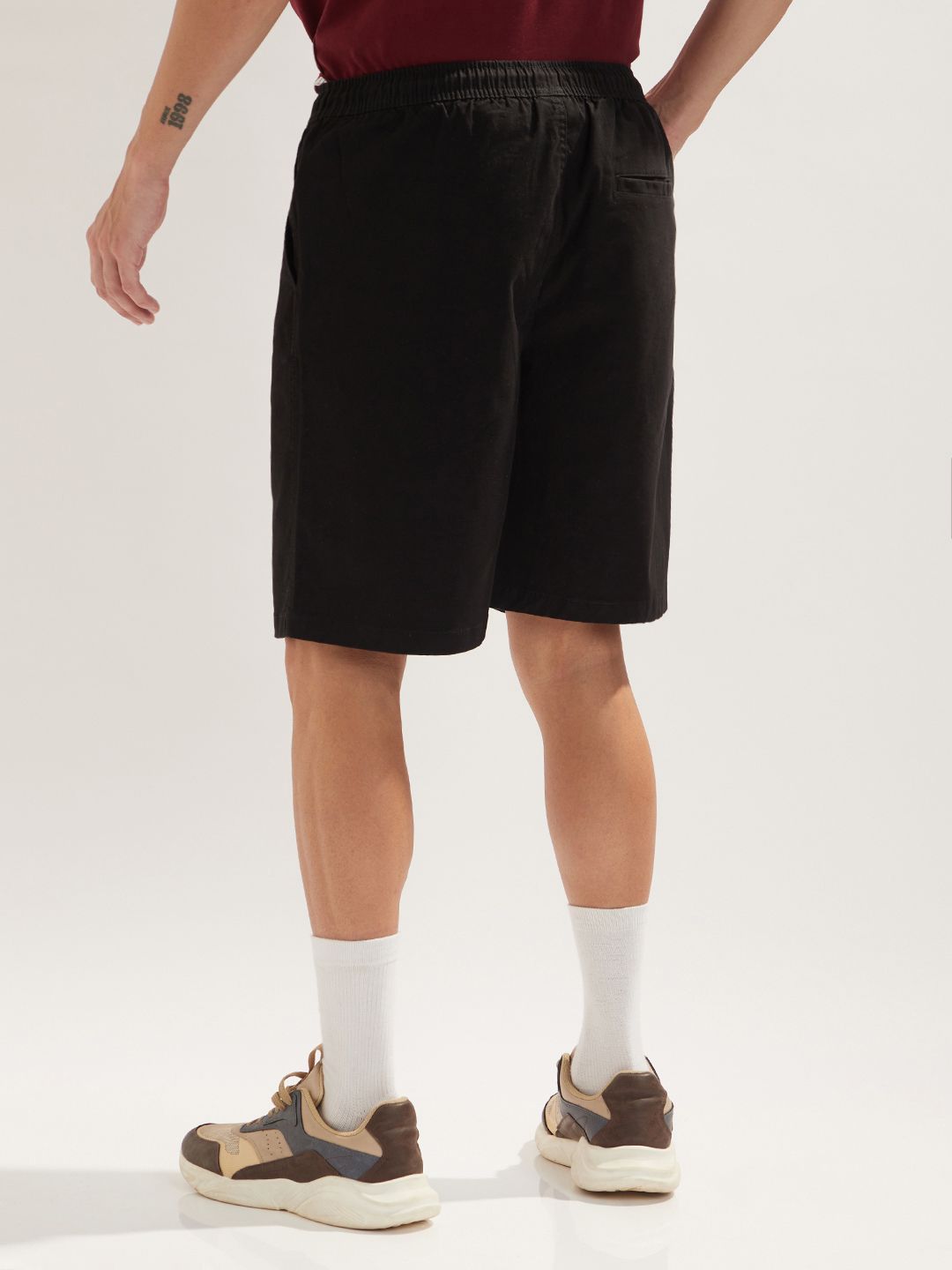 Men's Solid Black Cotton Casual Shorts