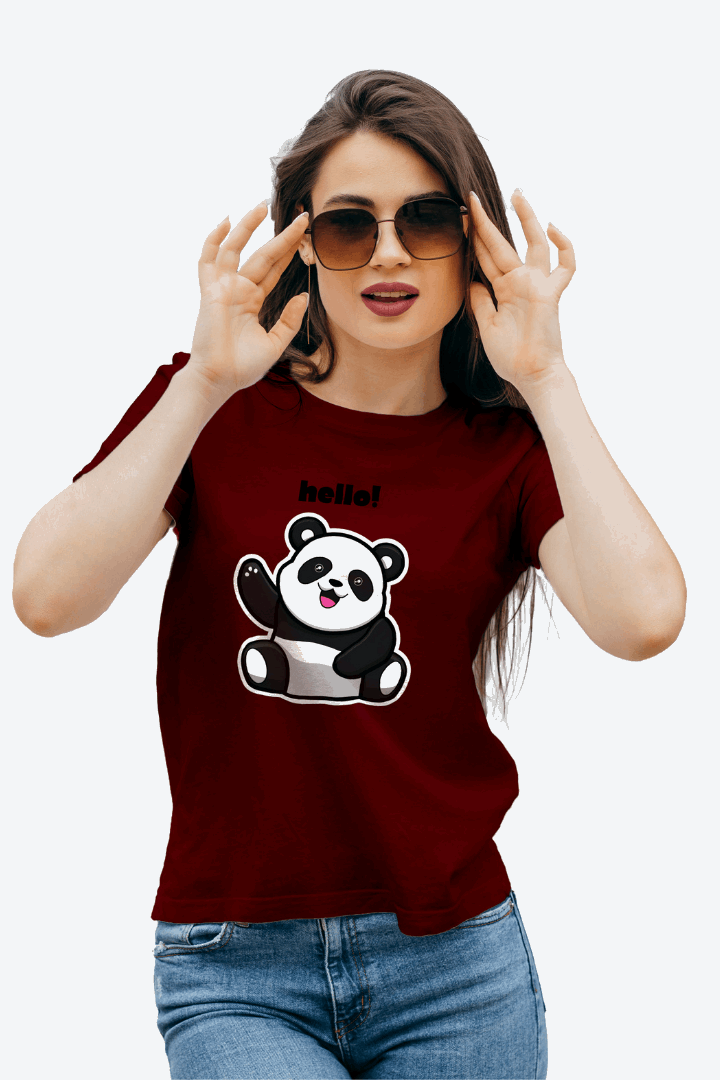 Women Regular Hello Panda Graphic Printed Tshirt