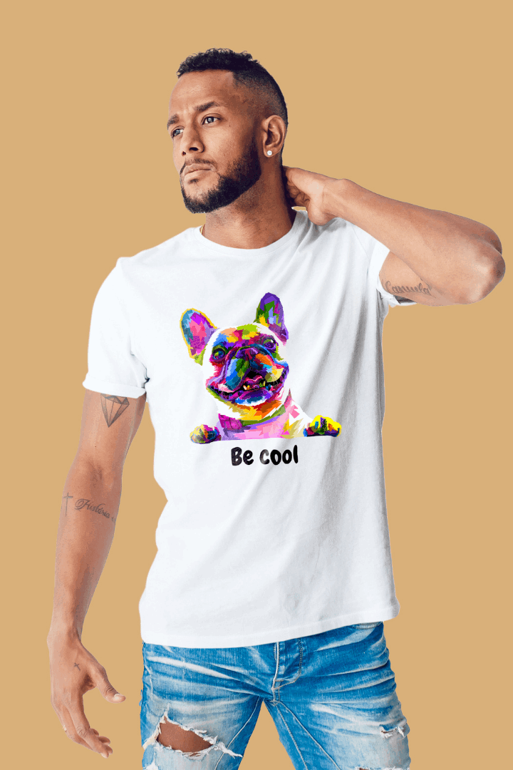 Regular Men Be Cool Rainbow Dog PRINTED Tshirt