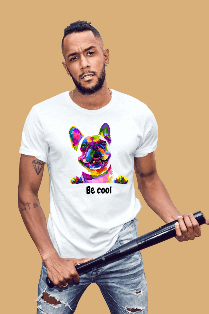 Regular Men Be Cool Rainbow Dog PRINTED Tshirt