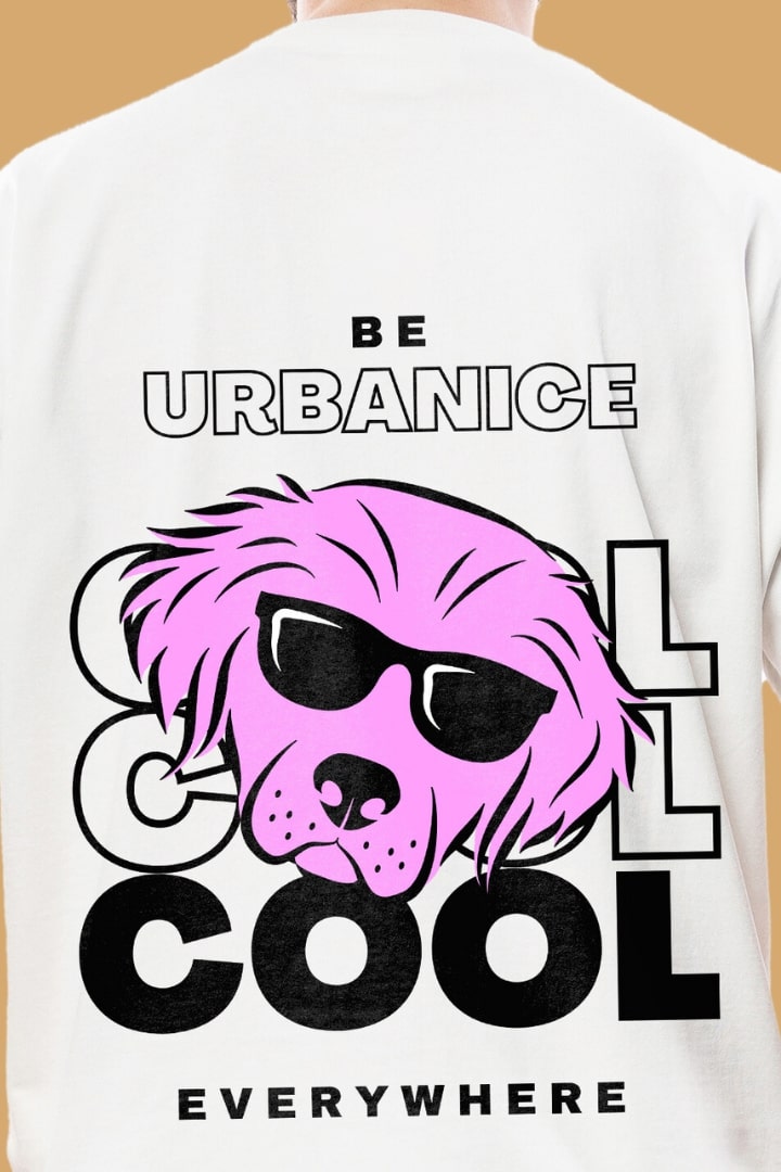 Men's Be Cool Dog White Back Graphic Printed Oversize T-shirt