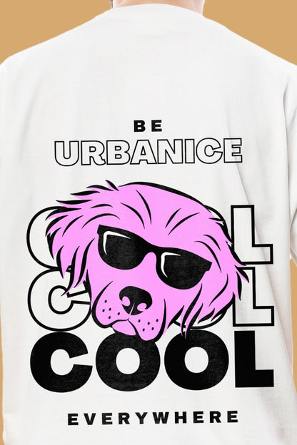 Men's Be Cool Dog White Back Graphic Printed Oversize T-shirt