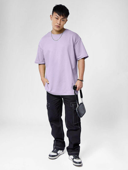 Men's Lavender Oversized T-Shirt with Drop Shoulder - URBANICE