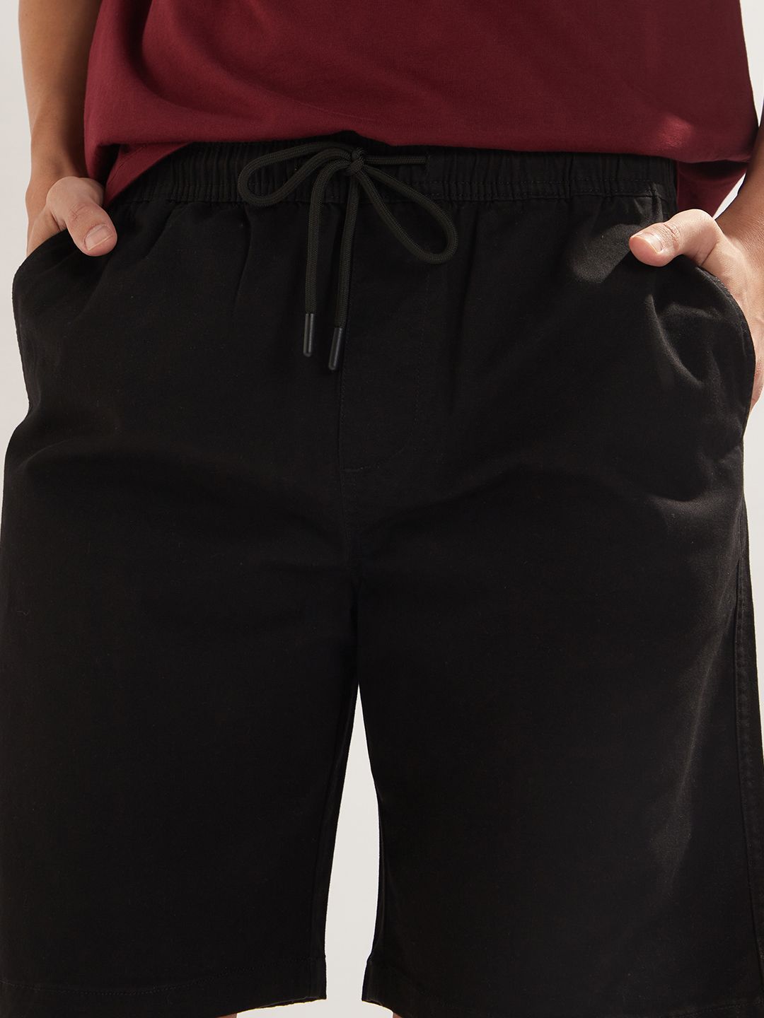 Men's Solid Black Cotton Casual Shorts