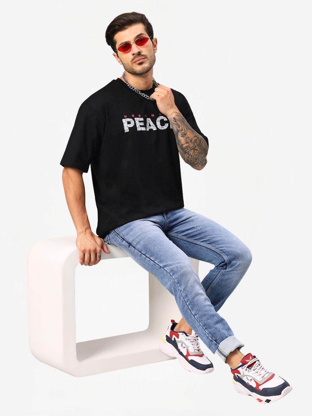 Men's Black Graphic Printed Oversize T-Shirt - URBANICE