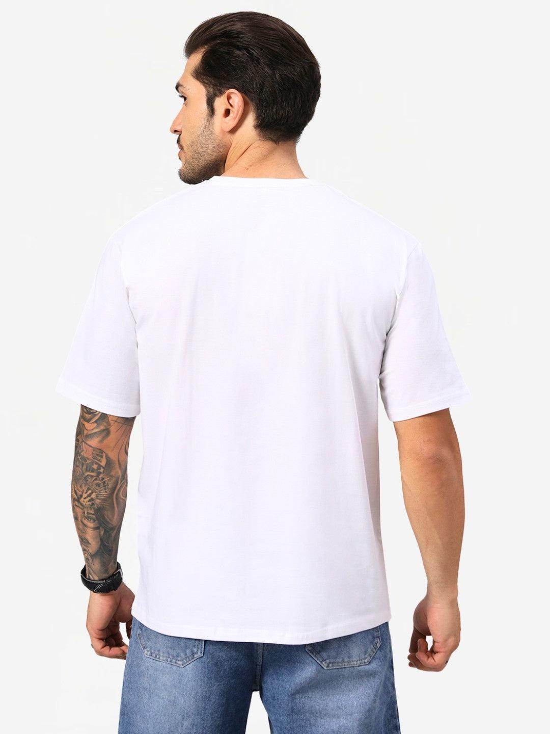 Men's White Typography Printed Oversize T-Shirt - URBANICE