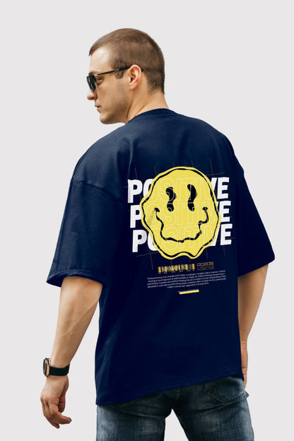 MEN'S URBANICE NAVYBLUE POSITIVE EMOJI OVERSIZE TSHIRT BACK DESIGN