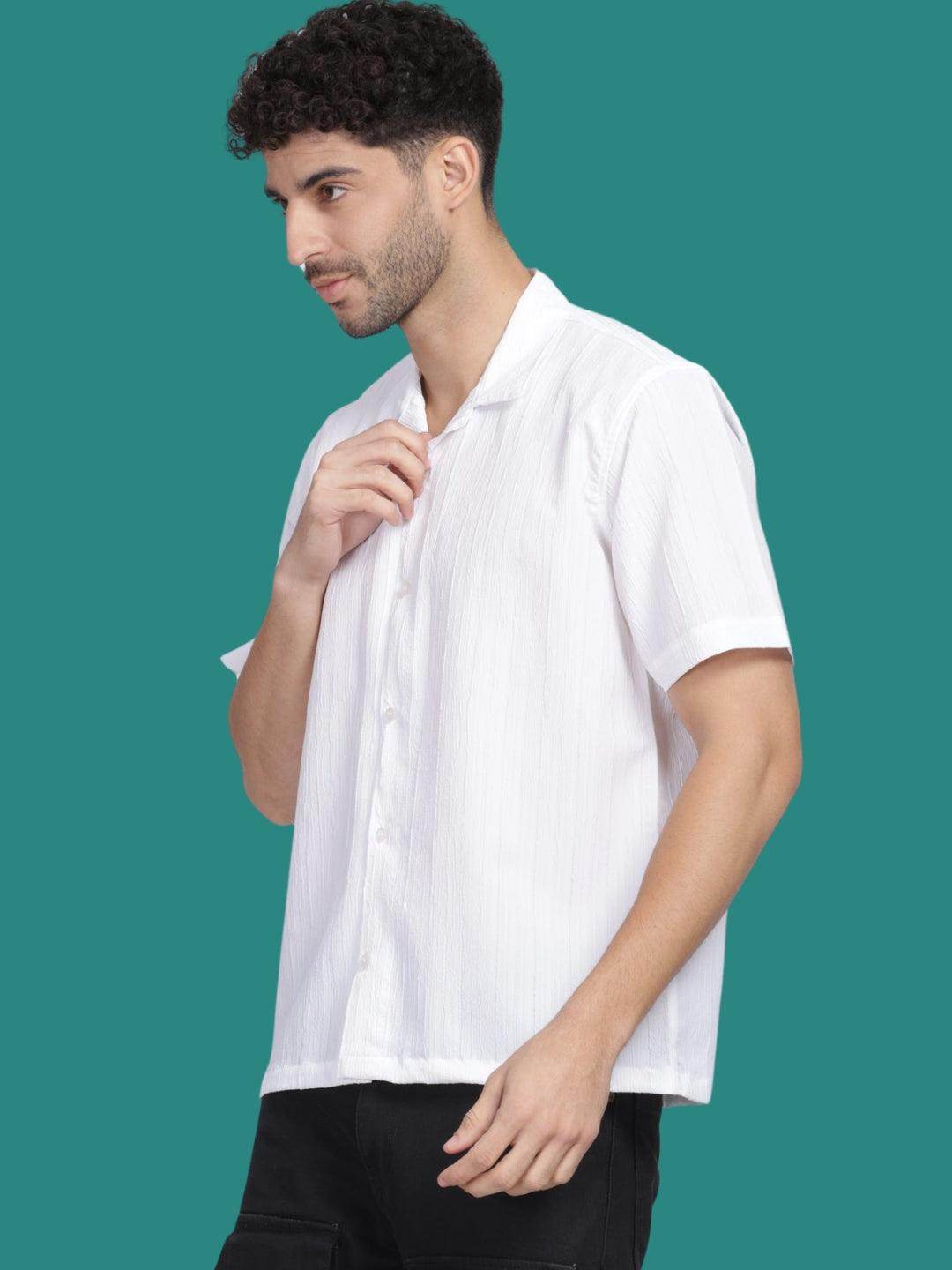 Men's White Half Sleeve Light Weight Texture Shirt - URBANICE