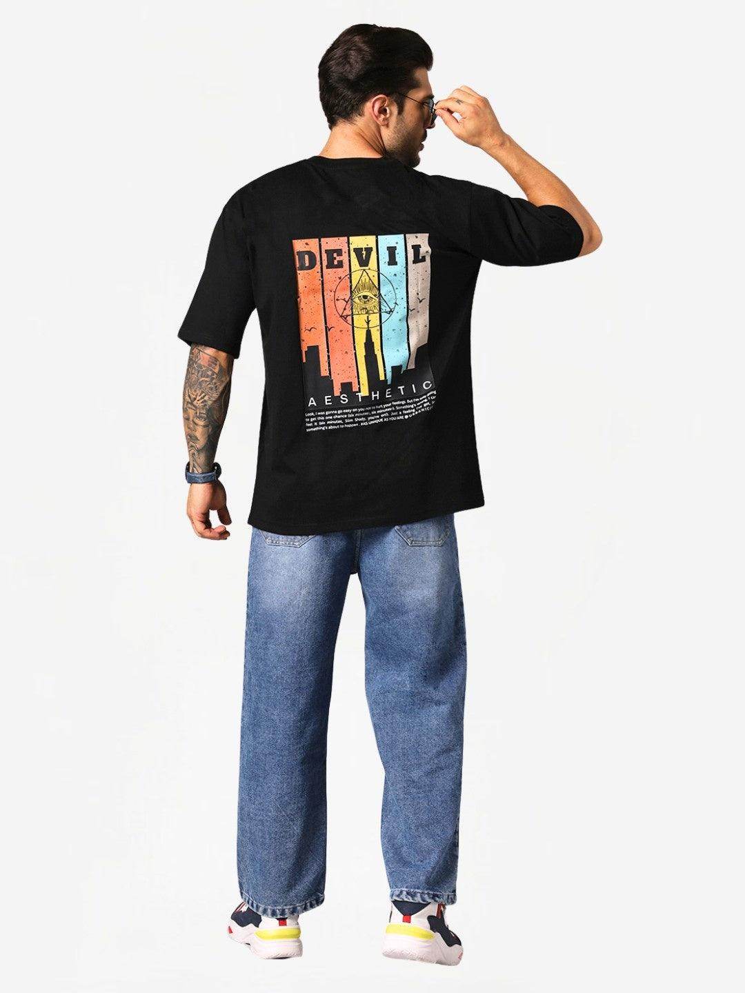 Men's Black Devil Aesthetic Graphic Oversized T-Shirt - URBANICE