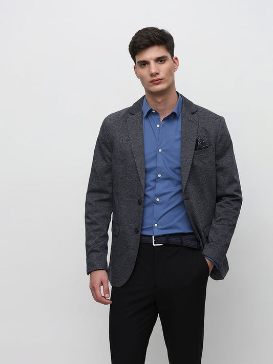 Men Blue Cotton Button Down Solid Shirt