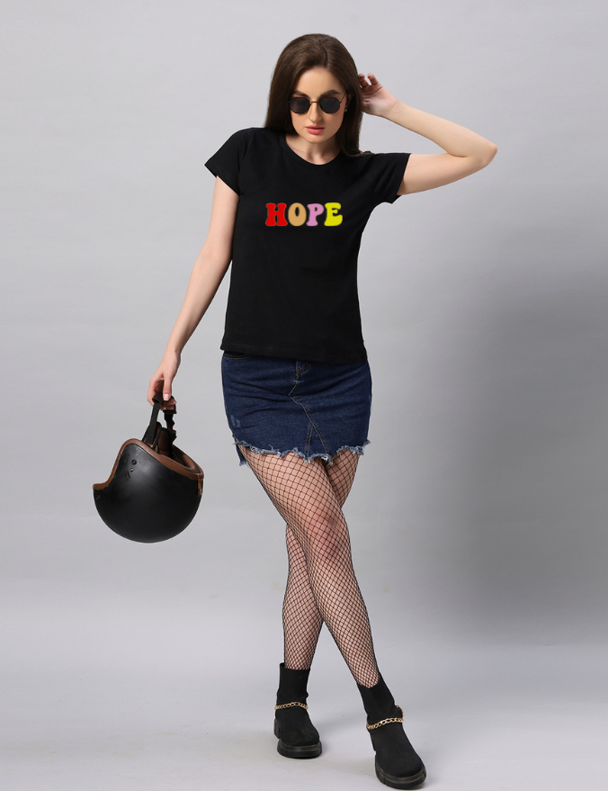 Regular Women Black Hope Graphic Printed T-shirt - URBANICE