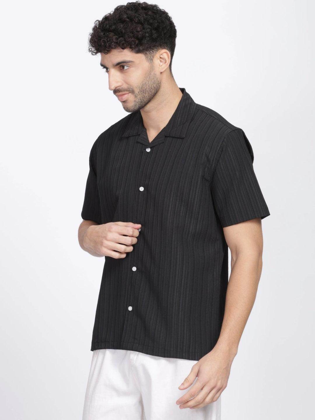 Men's Black Half Sleeve Light Wight Texture Shirt - URBANICE
