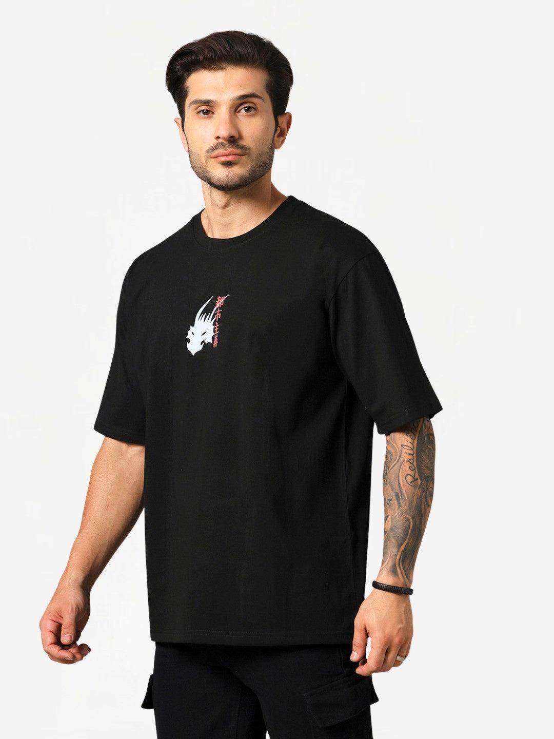 Men's Black UrbanIce Dragon Graphic Oversized T-Shirt - URBANICE