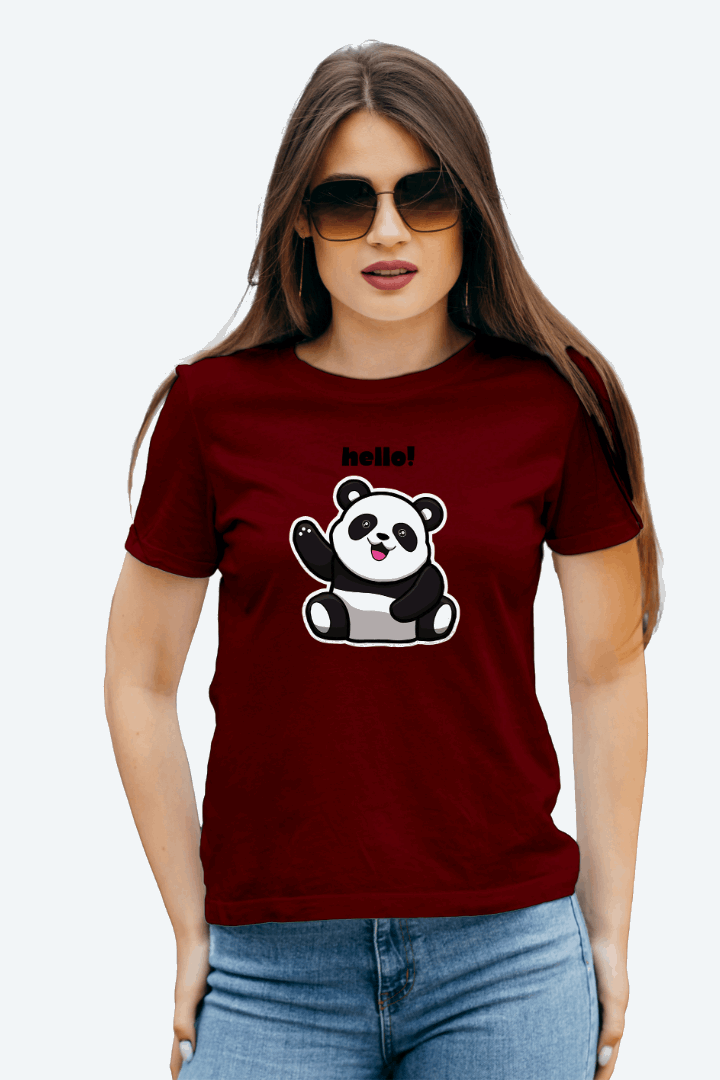 Women Regular Hello Panda Graphic Printed Tshirt