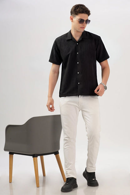 Men's Black Half Sleeve Light Wight Texture Shirt