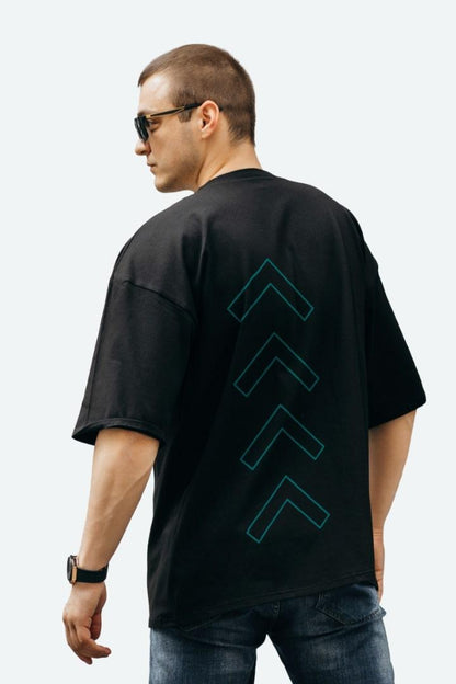 Men's Doted Stripes Back Graphic Printed Oversize T-shirt