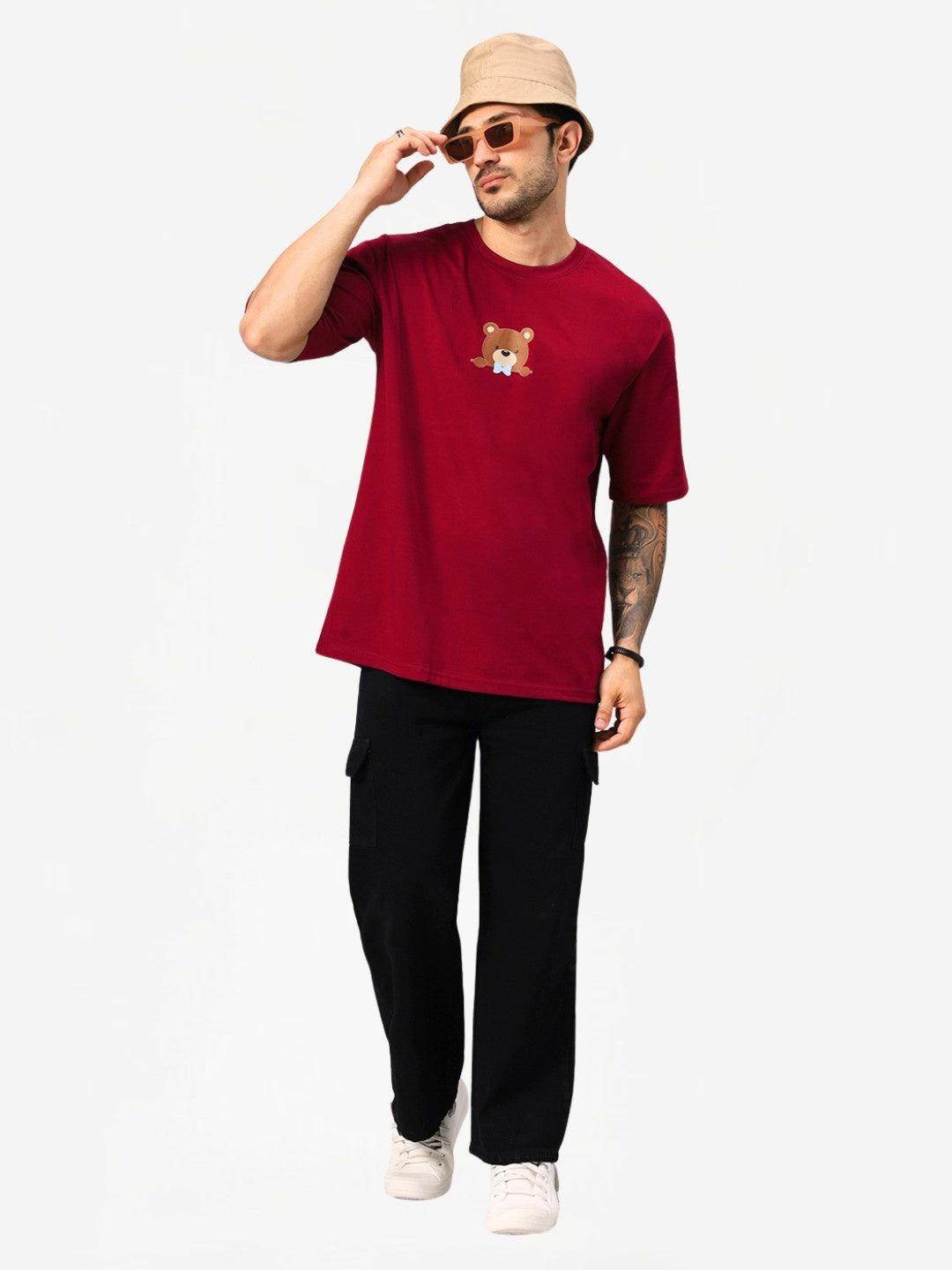 Men's Teddy Vibes Graphic Printed Oversized T-Shirt - URBANICE