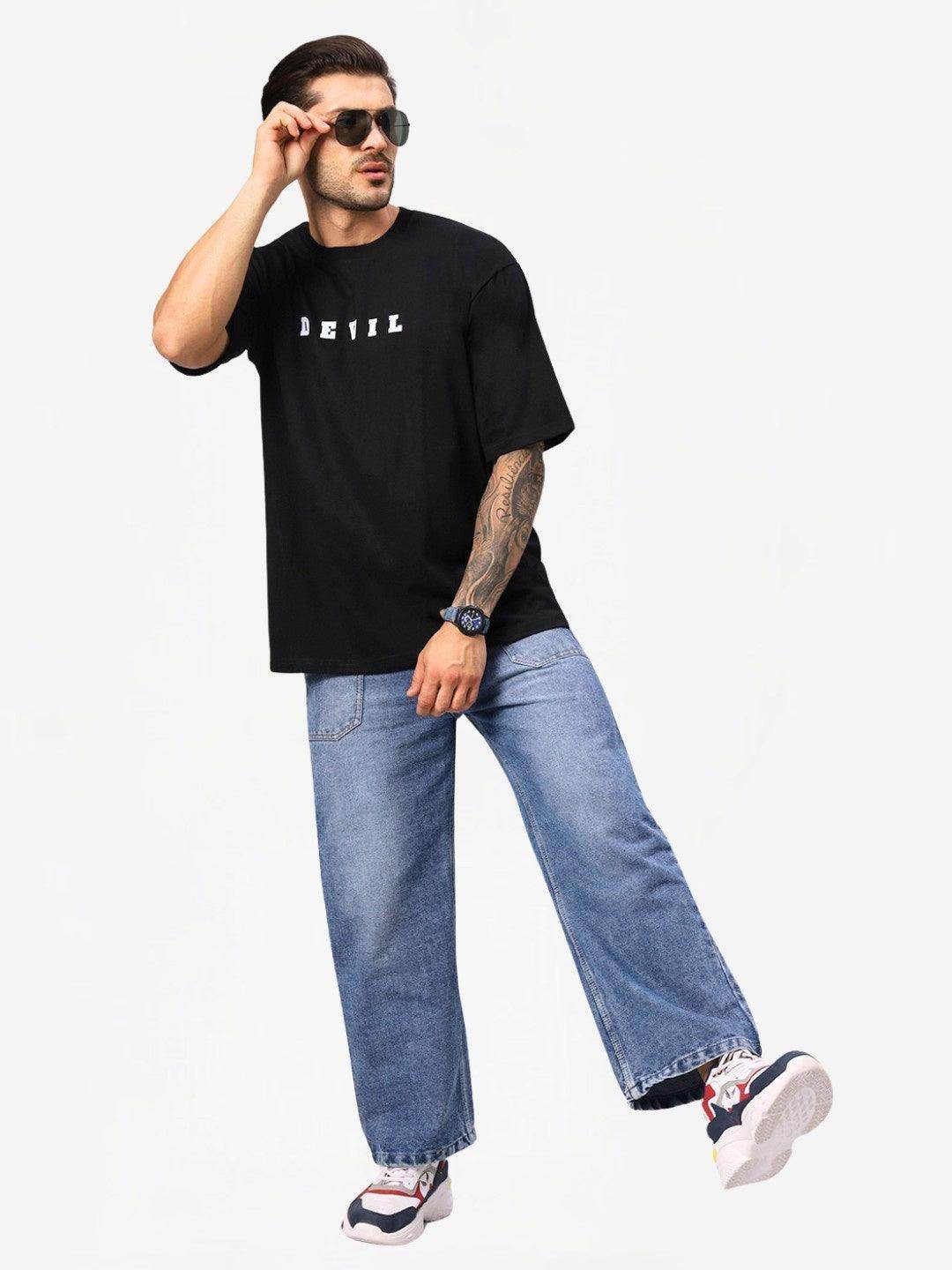 Men's Black Devil Aesthetic Graphic Oversized T-Shirt - URBANICE