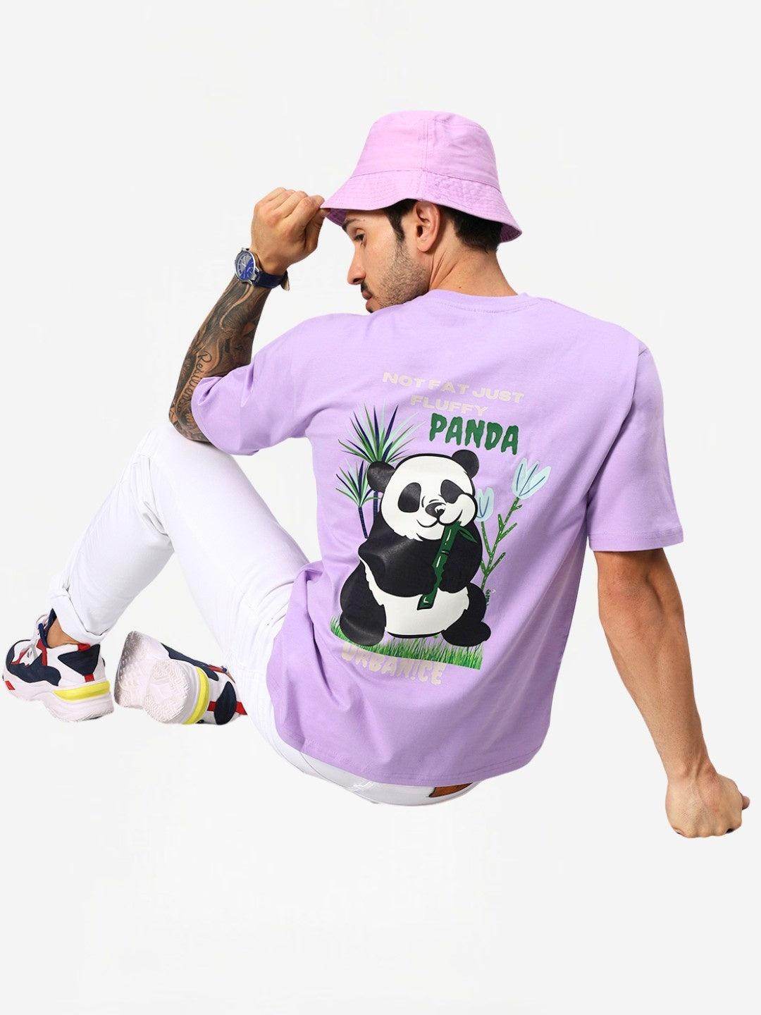 Men's Fluffy Panda Graphic Printed Lavender Oversized T-Shirt - URBANICE