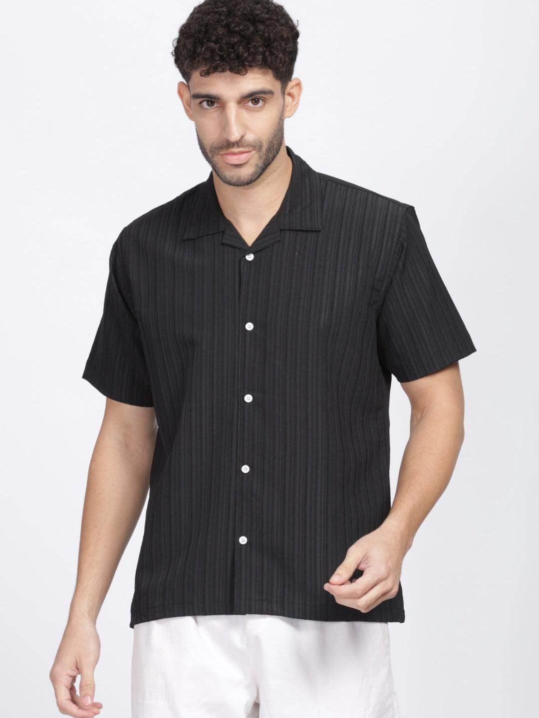 Men's Black Half Sleeve Light Wight Texture Shirt - URBANICE