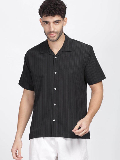 Men's Black Half Sleeve Light Wight Texture Shirt - URBANICE