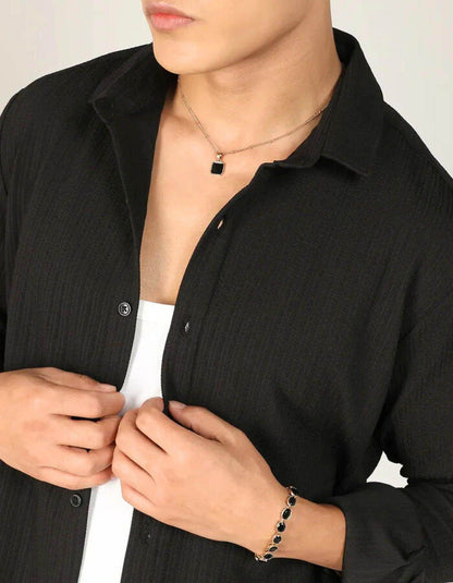 Men's Black Slim Fit Shirt - URBANICE