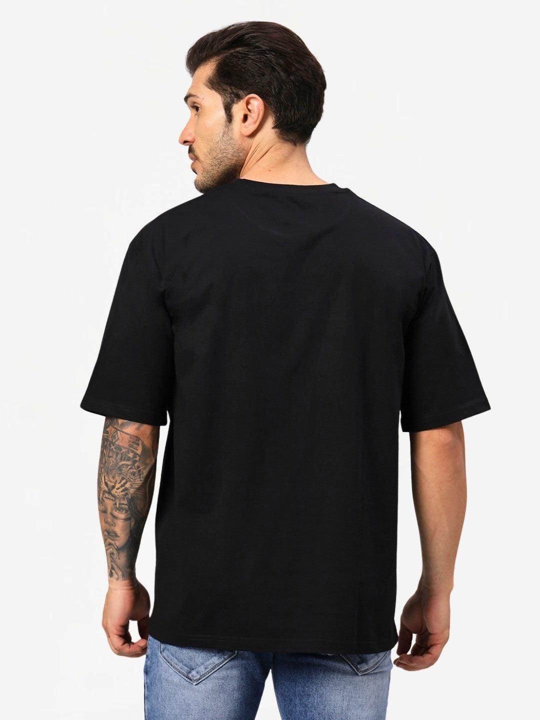 Men's Black Graphic Printed Oversize T-Shirt - URBANICE
